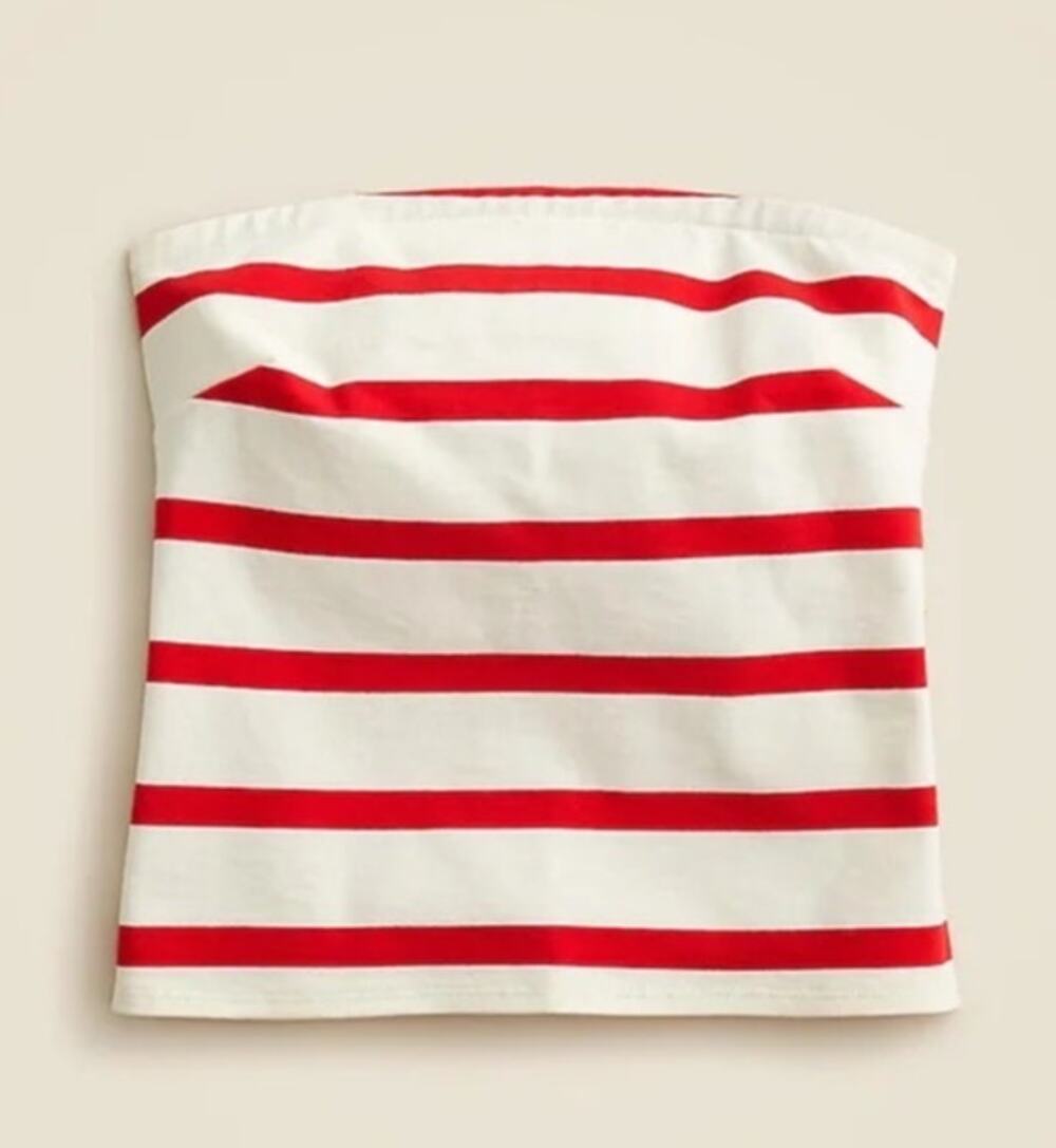 J Crew Red White Stripe Strapless Tube Top M Summer Fourth of July Patriotic USA